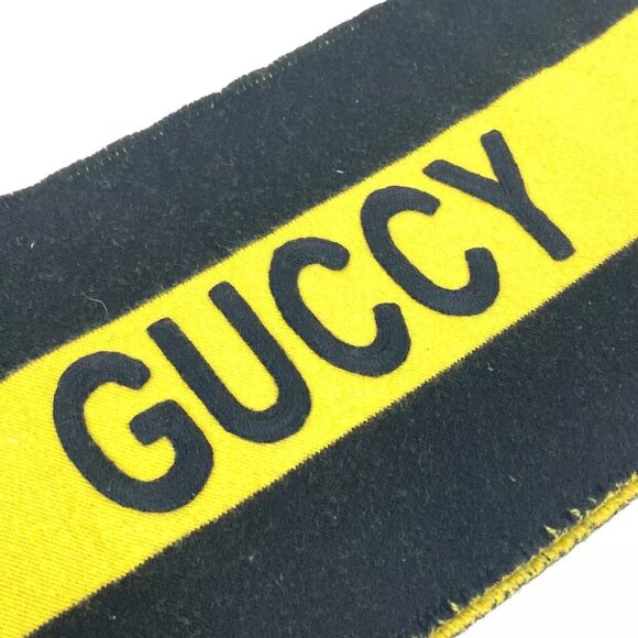 GUCCI fringe bicolor stripes bicolor stripes Scarf wool Black x Yellow - Picture 8 of 9